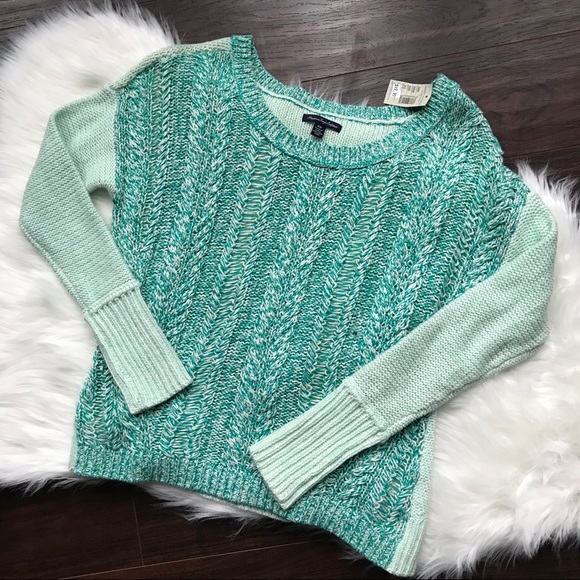 American Eagle Teal Sweater Two-Toned Knit Med NWT - Picture 5 of 8